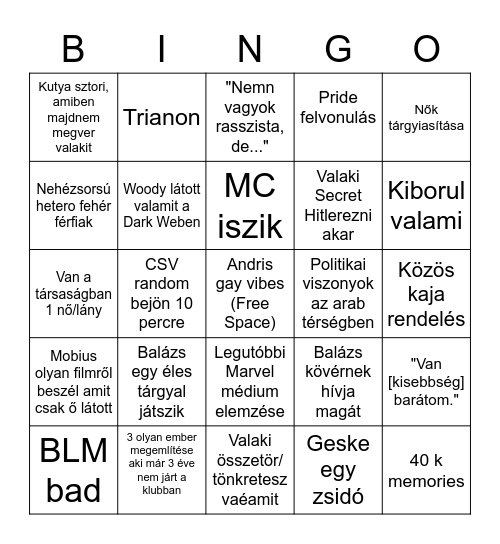 Főnix party Bingo Card