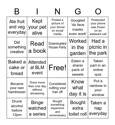 Lockdown Bingo Card