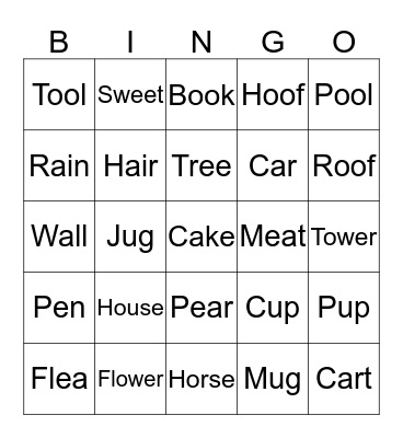 Noun Bingo Card