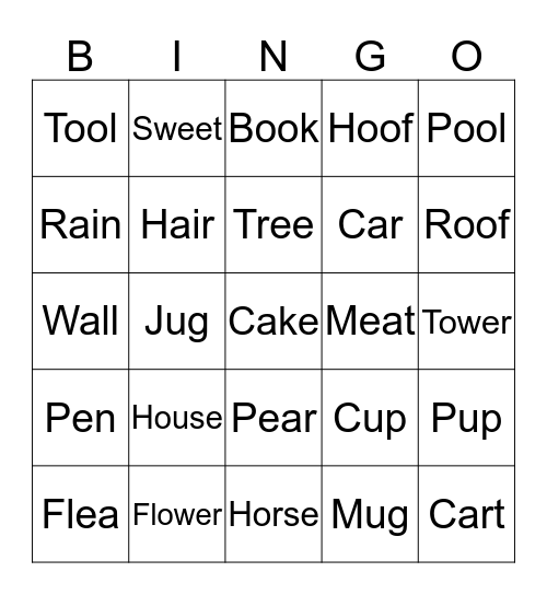 Noun Bingo Card
