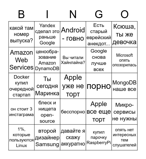 Radio-T Bingo Card