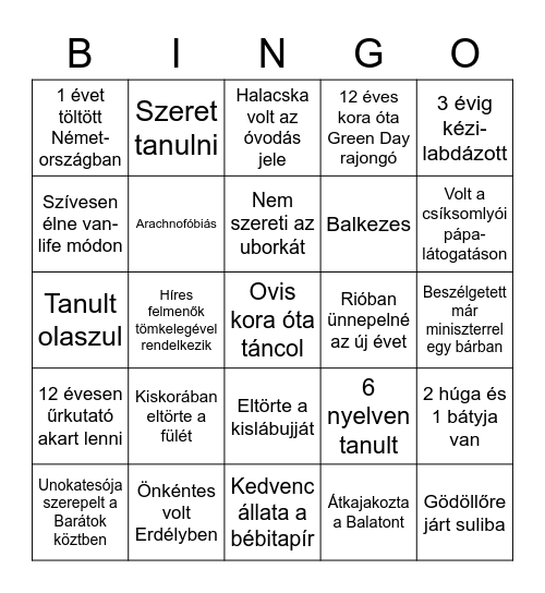 Parázs bingó Bingo Card