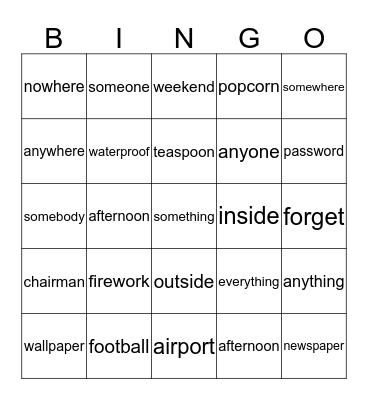 Compound Words Bingo Card