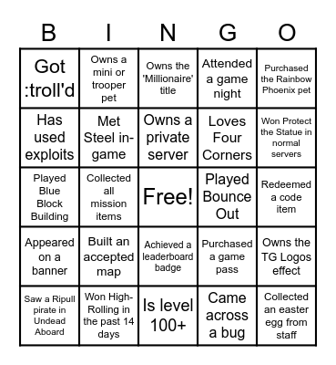 Epic Minigames Bingo Card
