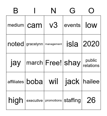 test Bingo Card