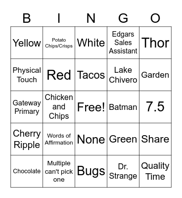 Personalized Bingo Card