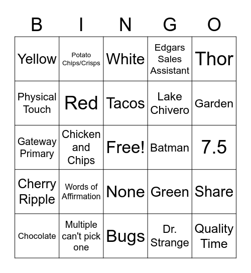 Personalized Bingo Card