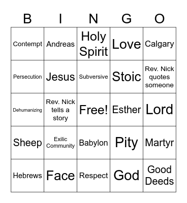Sermon Bingo June 27th Bingo Card