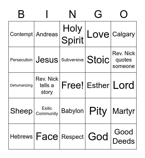 Sermon Bingo June 27th Bingo Card