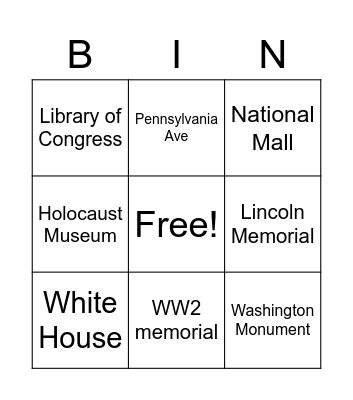 Washington Bingo Card