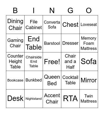 Furniture Bingo Card
