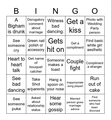 Bigham/Trice Wedding Bingo Card