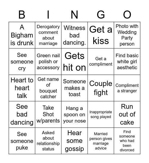 Bigham/Trice Wedding Bingo Card