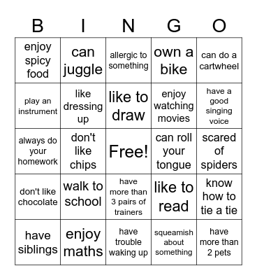 Park School Bingo Card