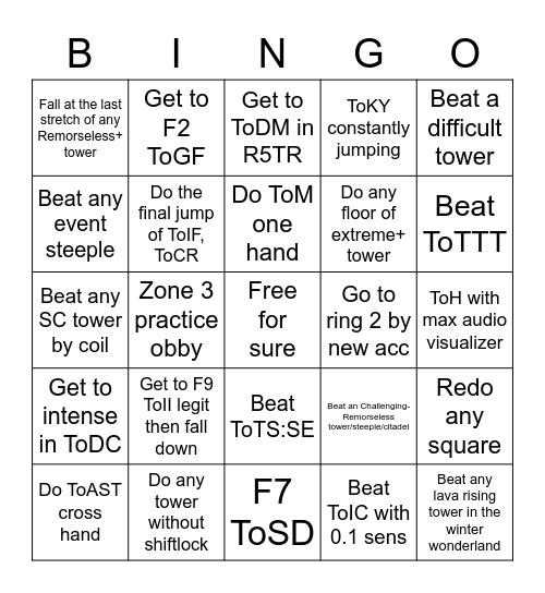 JToH Bingo Card