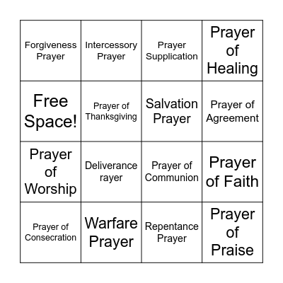 Prayer Bingo Card