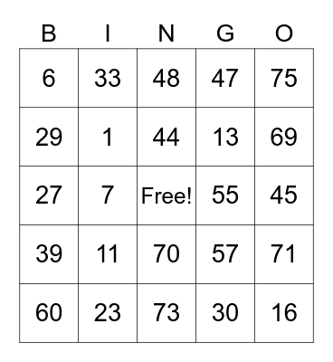 BWENAS BINGO CARD Bingo Card