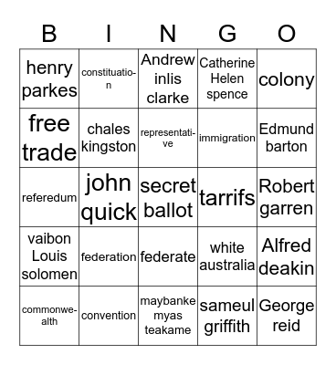 federation Bingo Card