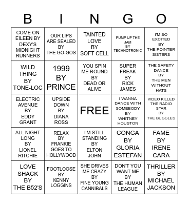 80'S DANCE PARTY Bingo Card