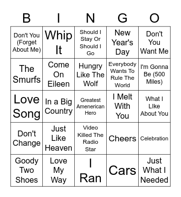 80s Invasion! - Round 1 Bingo Card