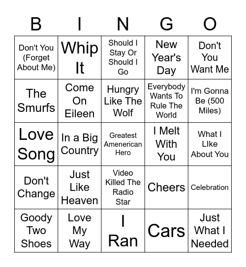 80s Invasion! - Round 1 Bingo Card