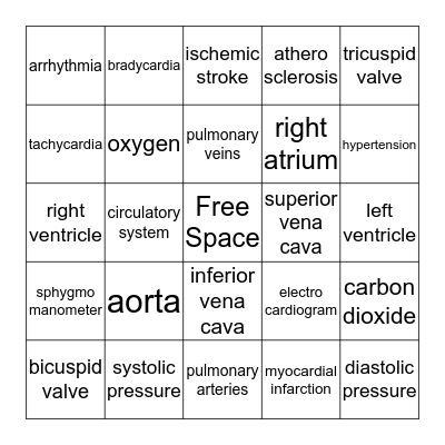 Cardiovascular System Bingo Card