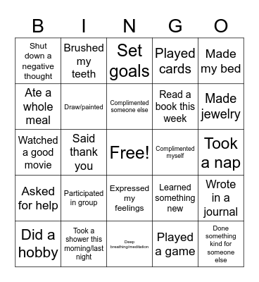 Adolescent Psych Bingo Card