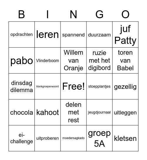 Laatste dag juf Rabeya in de klas Bingo Card