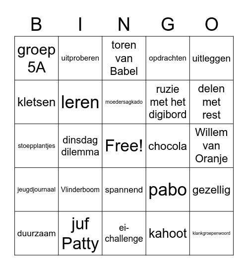 Laatste dag juf Rabeya in de klas Bingo Card