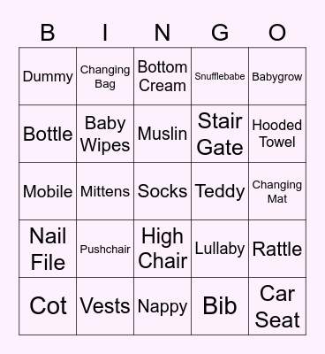 Emily's Baby Bingo Card