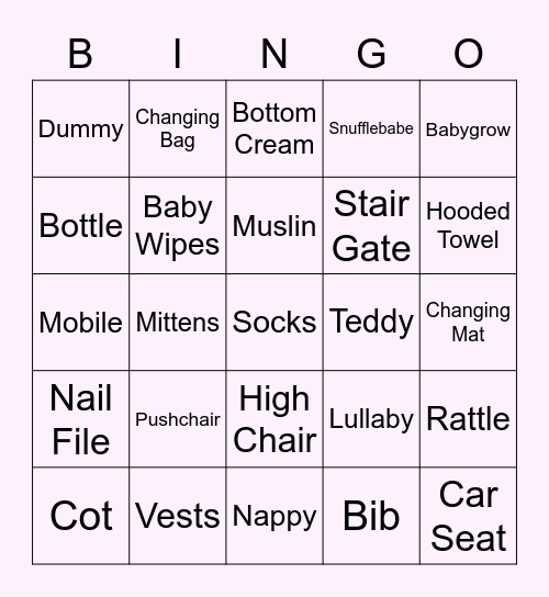 Emily's Baby Bingo Card