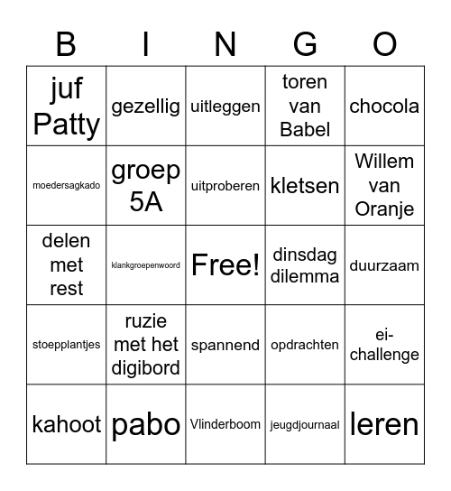 Laatste dag juf Rabeya in de klas Bingo Card