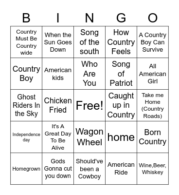 Patriotic Country Bingo Card