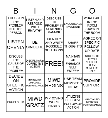 MIWD SUPERVISOR TRAINING Bingo Card