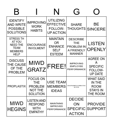 MIWD SUPERVISOR TRAINING Bingo Card