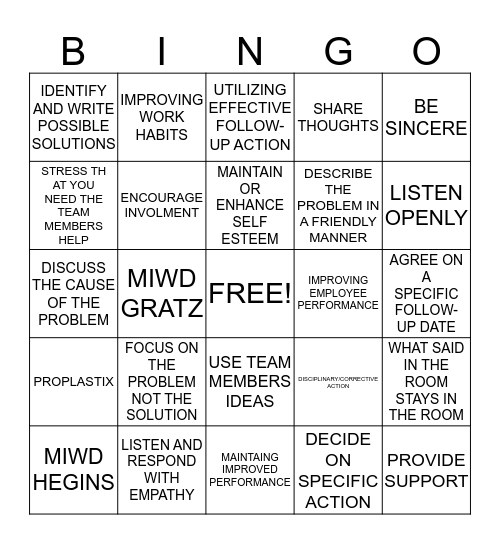 MIWD SUPERVISOR TRAINING Bingo Card