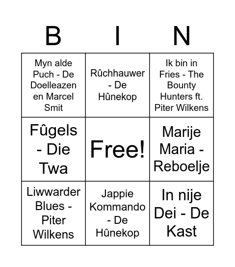 Fryske Muzyk Bingo Card