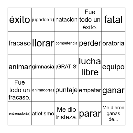 Español 2 Capítulo 4.1 Bingo Card