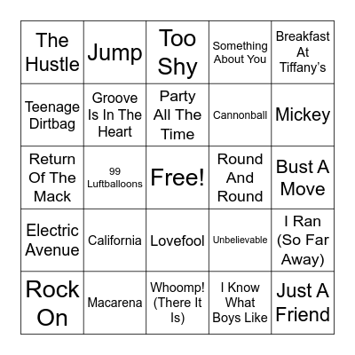 One Hit Wonders Bingo Card