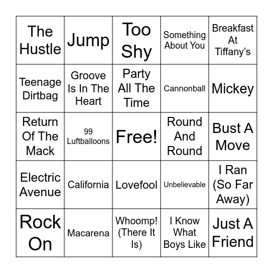 One Hit Wonders Bingo Card