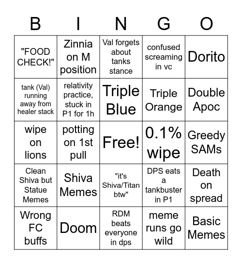 E12S Memes Bingo Card