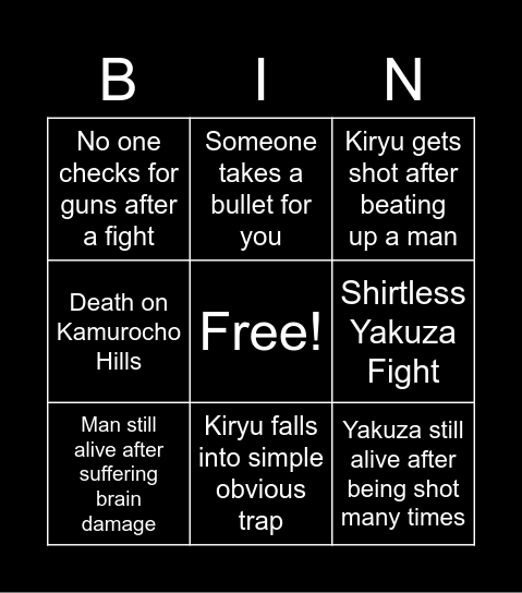Yakuza Bingo Card