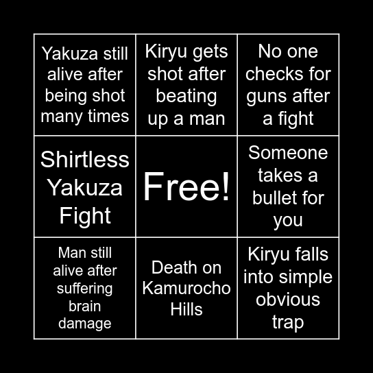 Yakuza Bingo Card