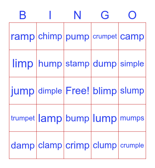 Words with "mp" Bingo Card