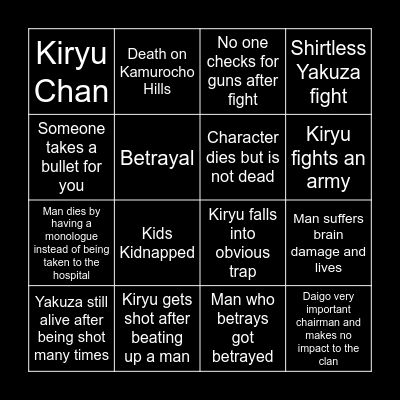 Yakuza Bingo Card