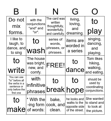 Internal Parallelism Bingo Card