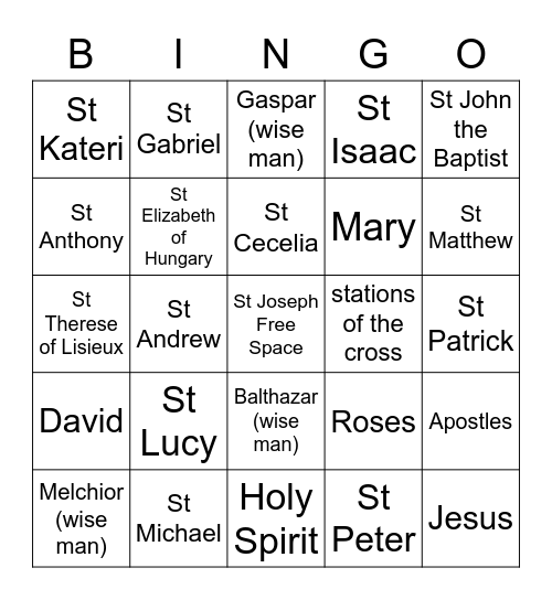 Saints Bingo Card