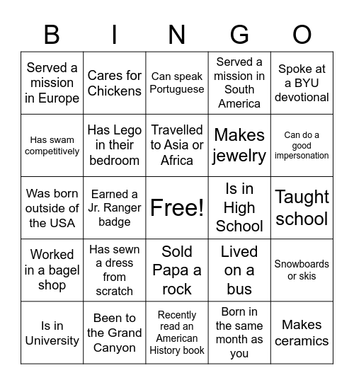 Untitled Bingo Card