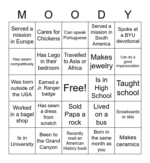 Getting to Know You Bingo Card