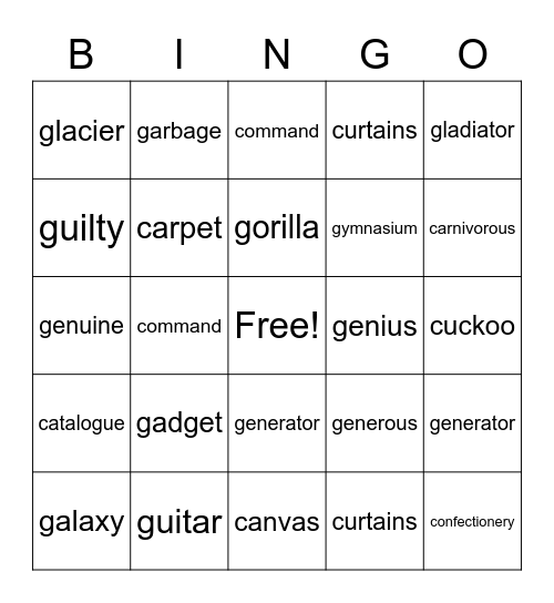 Baker Bingo Card